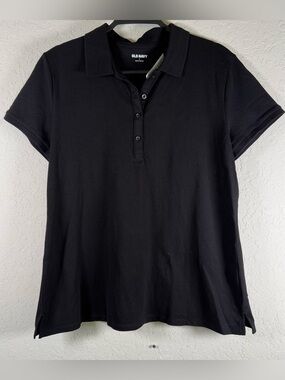 Old Navy Polo Shirt Black Size Large Short Sleeve Cotton Stretch
